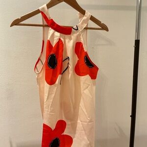 Floral Sleeveless Kids Dress - Red and White